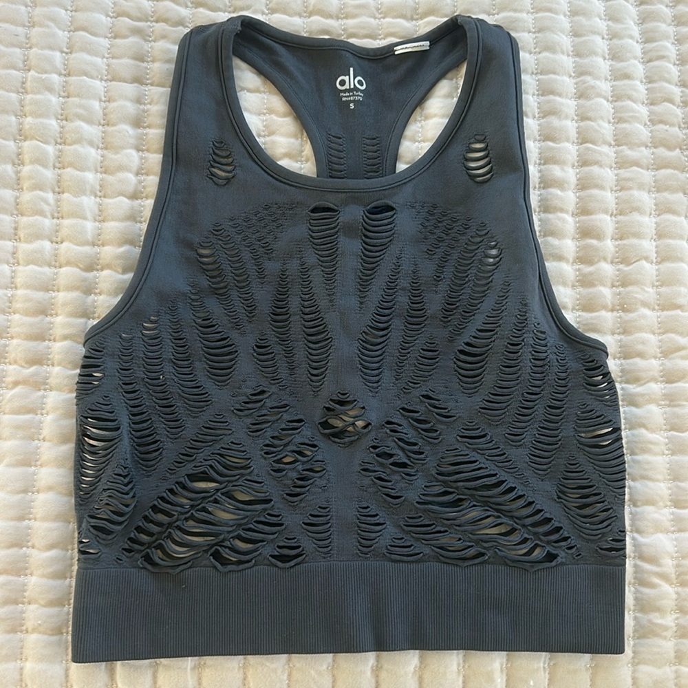 ALO Yoga Black Laser-Cut Racerback Crop Top